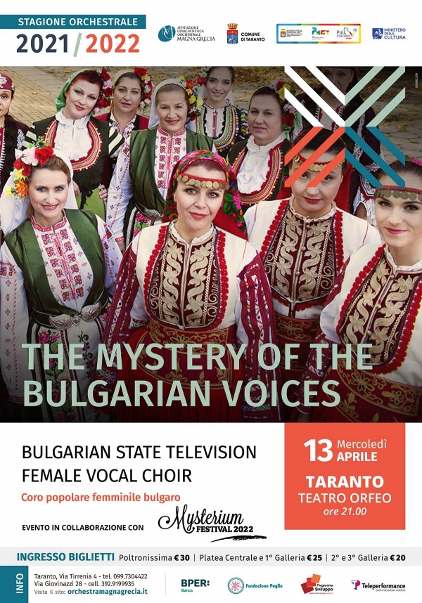 MYSTERIUM FESTIVAL THE MISTERY OF THE BULGARIAN VOICES Mercoledì 13 aprile teatro Orfeo di Taranto